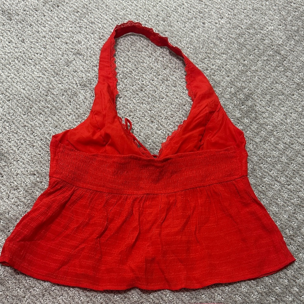 Red Halter Neck Ruffle Tank Top - Picture 3 of 3